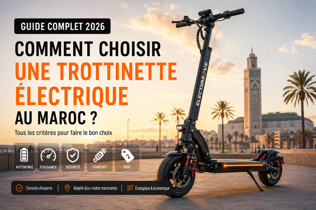Guide complet pour choisir une trottinette électrique au Maroc en fonction de l'autonomie, de la puissance du moteur, de la batterie et du confort de conduite.