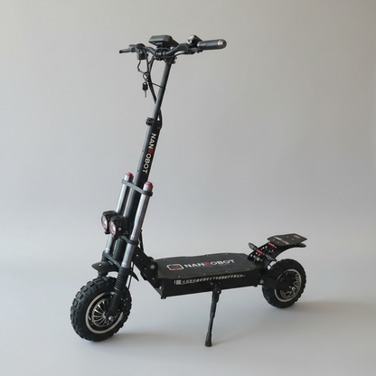Black electric scooter with 'Nanrobot' branding on a light gray background